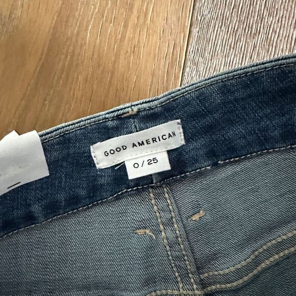 GOOD AMERICAN Ripped Good Waist Chew Hem Ankle Skinny Jeans In Blue634 - Picture 5 of 8